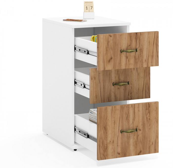 Лидер-8 Модуль Тумба МД 3.16, белый шагрень/крафт золото