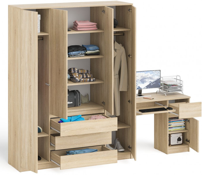 Мори компьютерный стол МС-1 правый + Шкаф МШ1600.1, дуб сонома