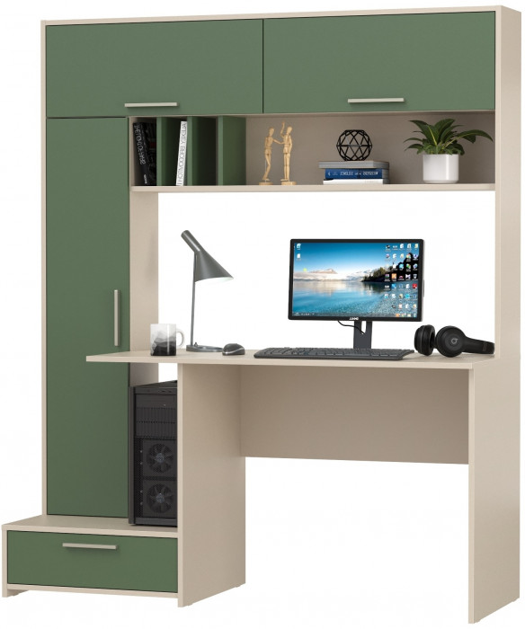 Лайт Стол письменный 03.243Н, цвет сатин/дымчатый зелёный, ШхГхВ 150,2х57,3х179,9 см., НЕ универсальная сборка