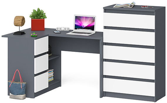 Мори компьютерный стол МС-16 левый + Комод МК700.5, графит/белый