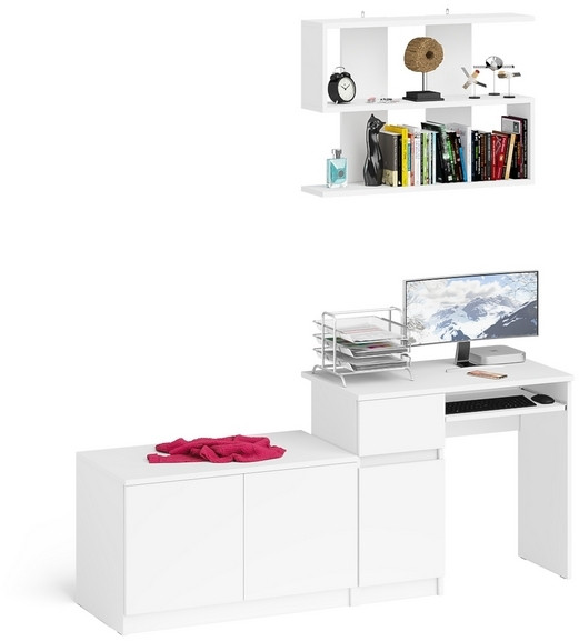 Мори Стол компьютерный МС-1 левый + Тумба МА900.1 + Полка 900, цвет белый, ШхГхВ 180,4х50,4х209,6 см., НЕ универсальная сборка