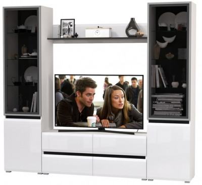 Сидней Комплектация № 049, корпус белый/чёрный/фасады МДФ белый глянец