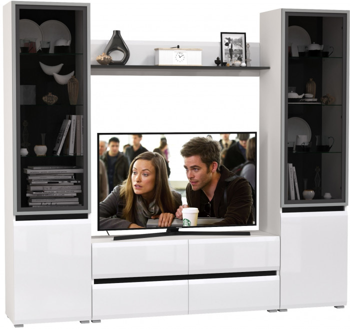 Сидней Комплектация № 049, корпус белый/чёрный/фасады МДФ белый глянец