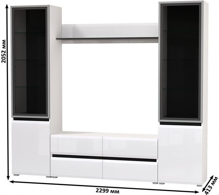 Сидней Комплектация № 049, корпус белый/чёрный/фасады МДФ белый глянец