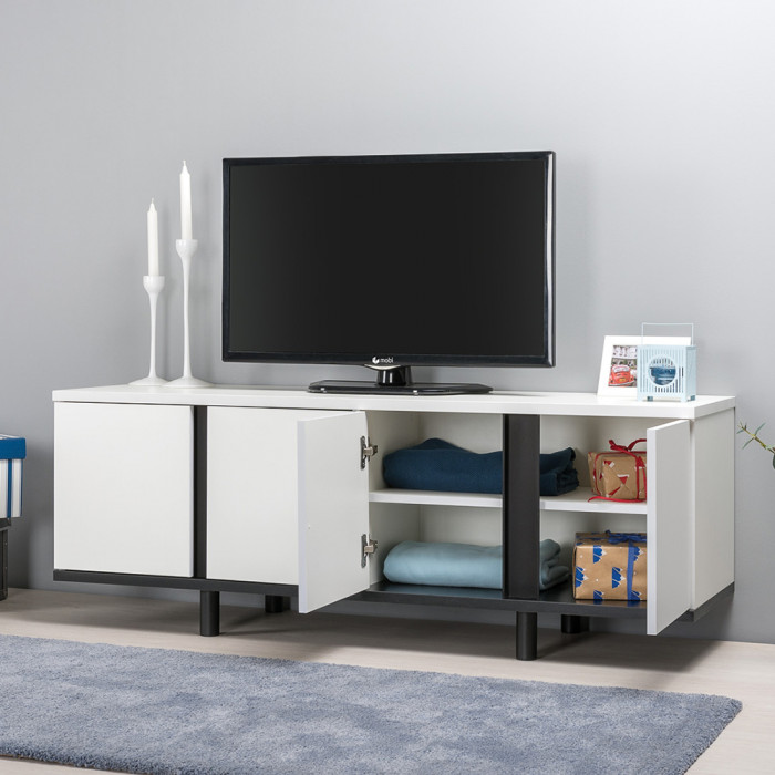 Тумба под ТВ Квадро 13.276, белый шагрень(ЛДСП 16 мм. и 22 мм.)/чёрный(ЛДСП 22 мм.)