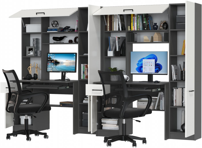 Два стола рабочих 6-0603 Альфа + два кресла 103 чёрных, графит/белый