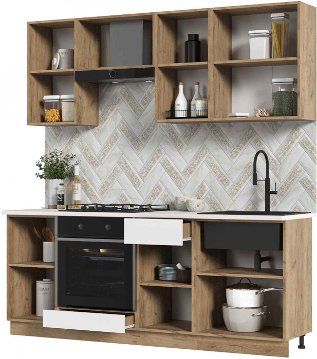 Кухня Мария 2,0 м дуб крафт золото/белый (столешница дуб вотан)