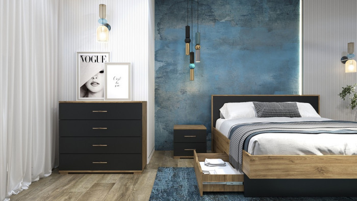 Кровать двуспальная 160х200 "Мишель" - Дуб наварра/Антрацит