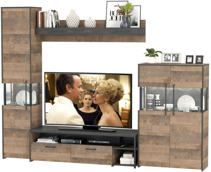 Трувор Гостиная 025, цвет дуб гранж песочный/интра, ШхГхВ 280,4х45,4х210 см., универсальная сборка