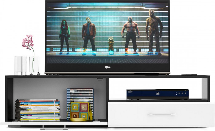 Тумба под ТВ Ларго 1,4, цвет корпус венге/фасады МДФ белый глянец, ШхГхВ 140х46х35 см., НЕ универсальная сборка