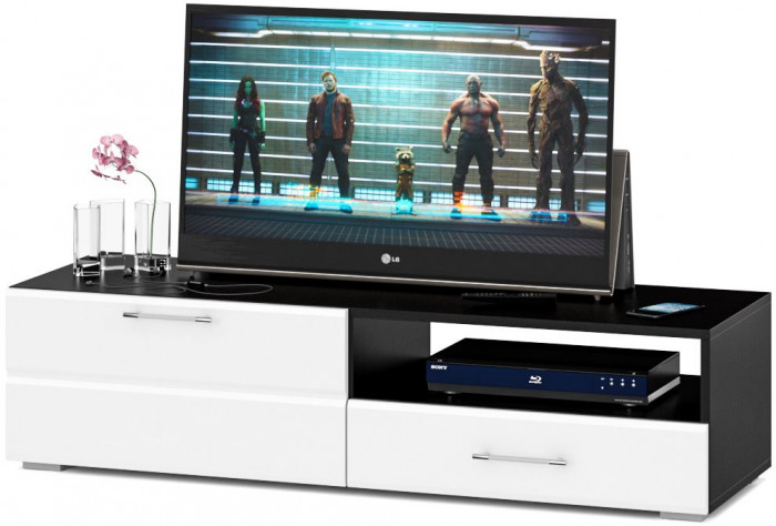 Тумба под ТВ Ларго 1,4, цвет корпус венге/фасады МДФ белый глянец, ШхГхВ 140х46х35 см., НЕ универсальная сборка