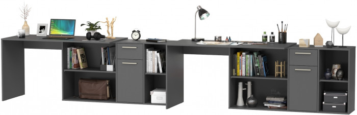 Лайт Стол письменный 03.245.01 + 03.245.01, цвет тёмно-серый, ШхГхВ 342,9х136,2х75,2 см.(угловой) или 407,4х60х75,2 см.(прямой), универсальная сборка