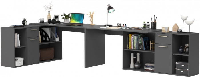 Лайт Стол письменный 03.245.01 + 03.245.01, цвет тёмно-серый, ШхГхВ 342,9х136,2х75,2 см.(угловой) или 407,4х60х75,2 см.(прямой), универсальная сборка