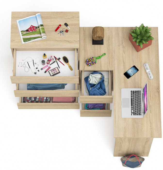 Мори компьютерный стол МС-16 левый + Комод МК700.5, дуб сонома