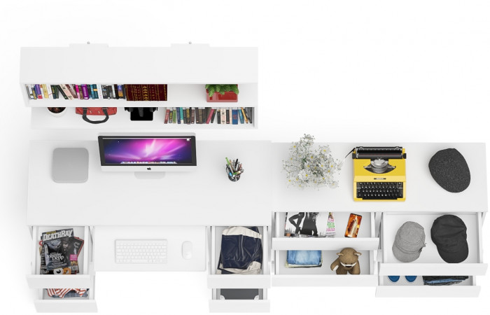 Мори компьютерный стол МС-2 + Комод МК1200.6 + Полка 1200, белый