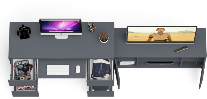 Мори Стол компьютерный МС-2 + Тумба МТВ1200.1, цвет графит, ШхГхВ 255,8х50х76,6 см., универсальная сборка