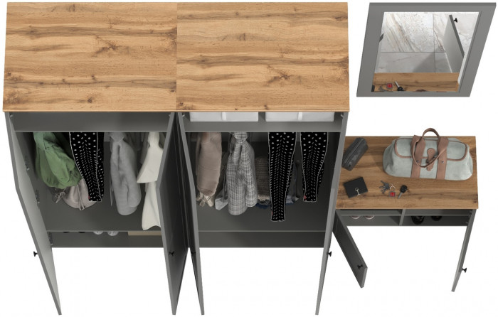 Остин Прихожая 30, цвет серый графит/дуб крафт золотой, ШхГхВ 240х54,3х229,6 см., универсальная сборка