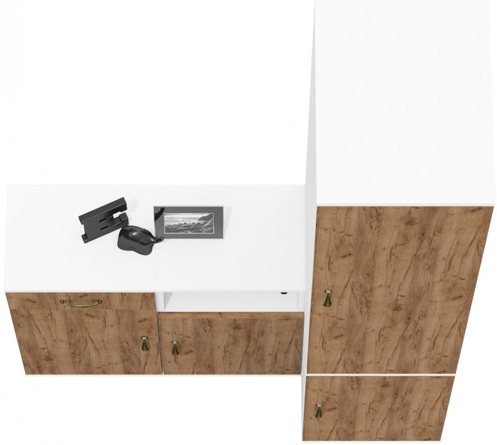 Лидер-8 Пенал МД 23Б + Тумба МД 3.15 + Тумба МД 3.19, белый шагрень/крафт золото