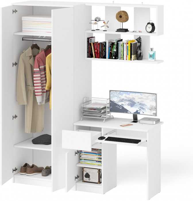Мори компьютерный стол МС-1 левый + Шкаф МШ800.1 + Полка 900, белый