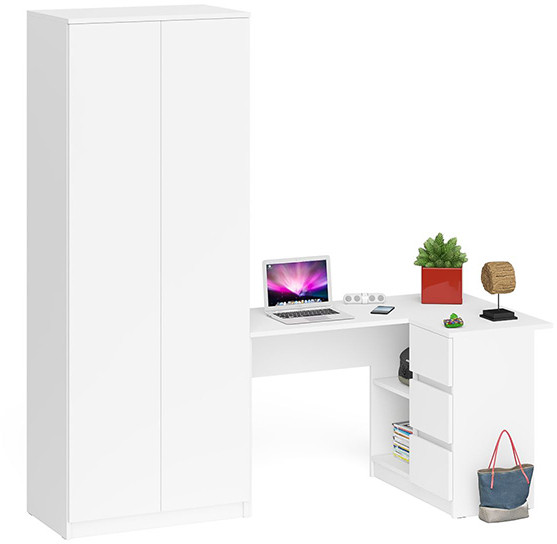 Мори компьютерный стол МС-16 правый + Шкаф МШ800.1, белый