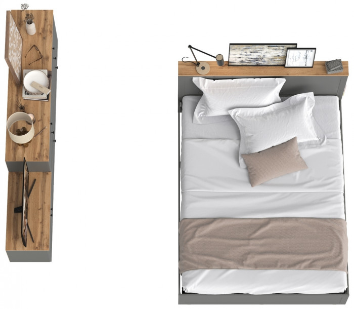 Остин 11.53 Кровать + ортопед + 16.240 Комод + 13.257 Тумба, серый графит/дуб крафт золотой