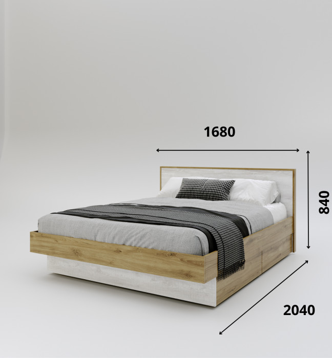 Кровать двуспальная 160х200 "Мишель" - Дуб наварра/Бетон пайн светлый