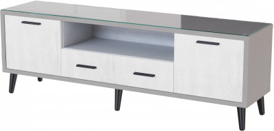 Тумба ТВ интерьерная 1,6 Ланс светло-серый/мдф холст белый