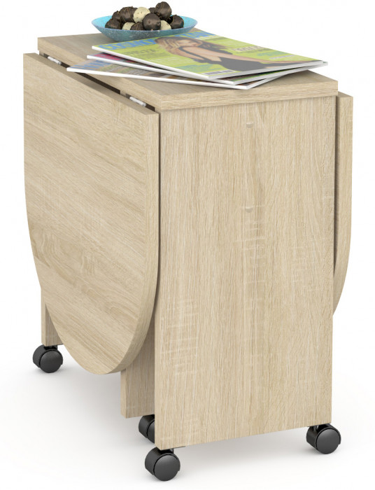 КР100 Глория 601 Стол-книжка журнальный, цвет дуб сонома, ШхГхВ 121х54х53 см. 33х54х53 см. сложенный, высота без учёта колёс, колёса идут в комплекте