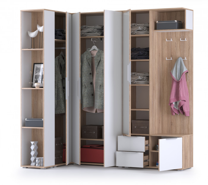 Куба Прихожая 12, цвет дуб сонома/белый премиум, ШхГхВ 204,2х107,3х210,6 см., универсальная сборка