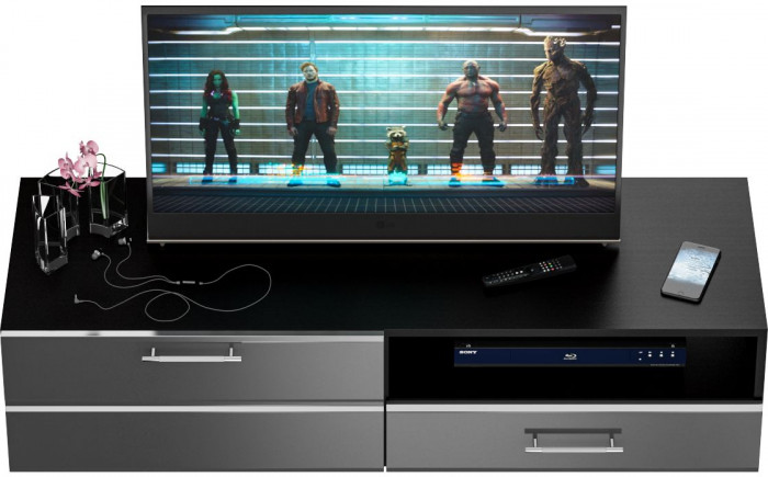 Тумба под ТВ Ларго 1,4, цвет корпус венге/фасады МДФ графитово-серый глянец, ШхГхВ 140х46х35 см., НЕ универсальная сборка