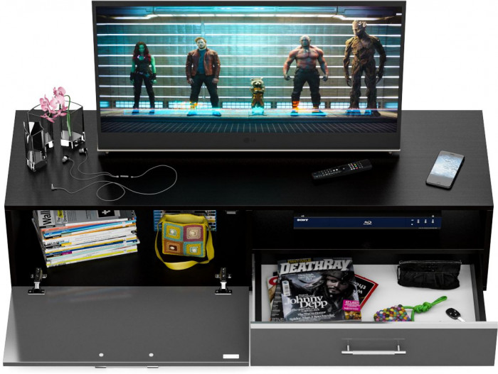 Тумба под ТВ Ларго 1,4, цвет корпус венге/фасады МДФ графитово-серый глянец, ШхГхВ 140х46х35 см., НЕ универсальная сборка