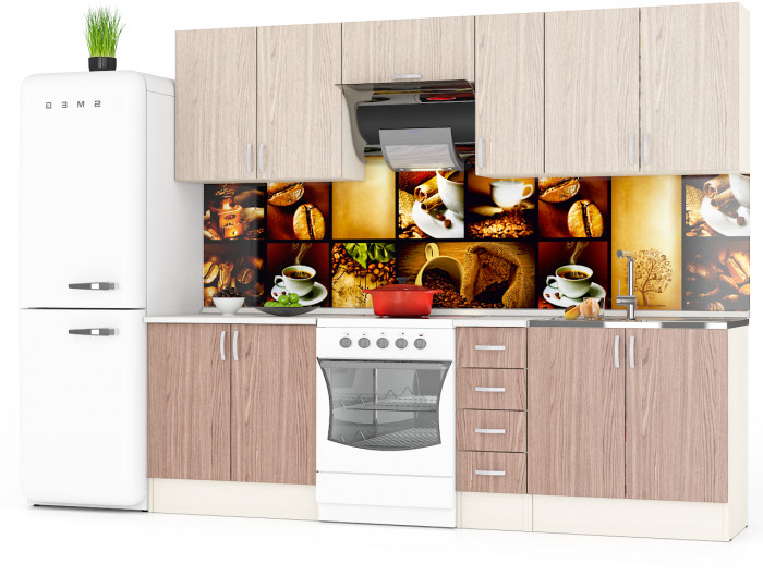 Кухня Мери 07 ШВ800+ШВ300+ШВв600+ШНМ800+ШН800+ШН4Я300+ШН800, цвет дуб/ясень шимо светлый/тёмный, ШхГхВ 250х30х67 см./190х60х85 см.