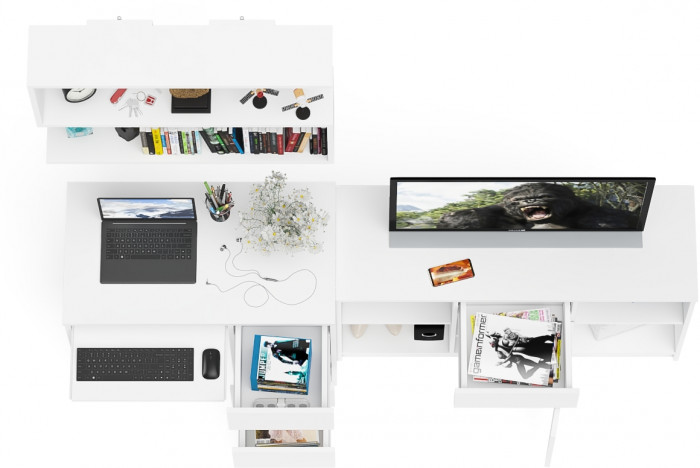 Мори компьютерный стол МС-6 правый + Тумба МТВ1204.1 + Полка 900, белый