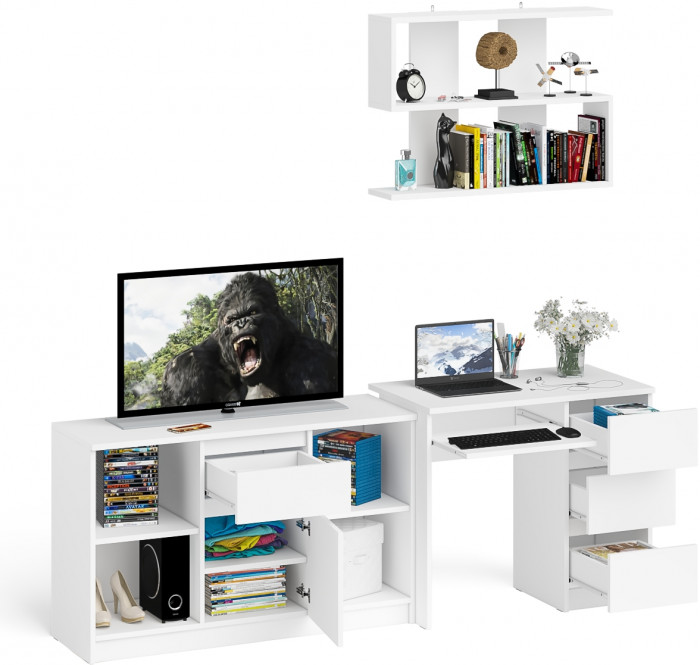 Мори компьютерный стол МС-6 правый + Тумба МТВ1204.1 + Полка 900, белый