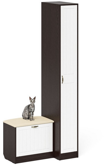 Прихожая П-6 Компоновка № 39, венге/фасады МДФ белое дерево фрезеровка прованс