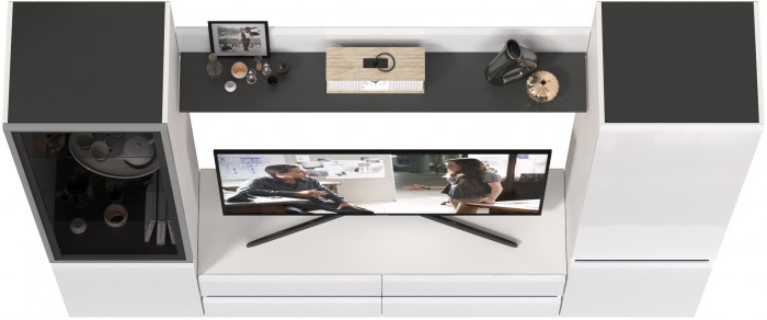 Сидней Комплектация № 050, корпус белый/чёрный/фасады МДФ белый глянец