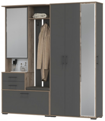 Прихожая Домино 5, цвет дуб крафт табачный/графит, ШхГхВ 188х36х202 см., универсальная сборка