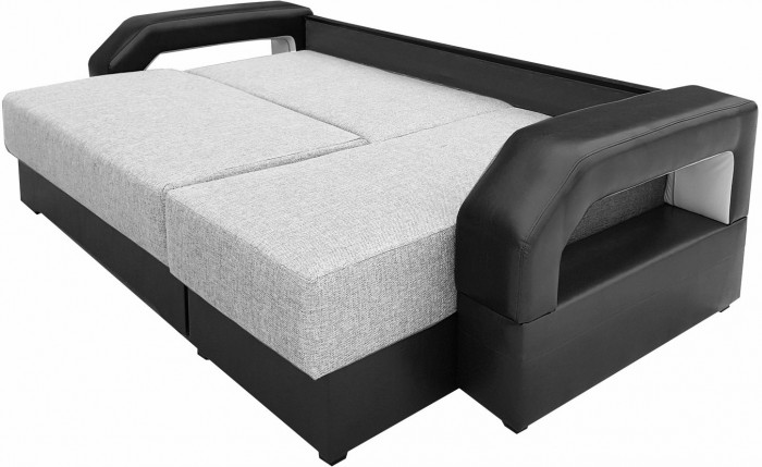 Диван-кровать раскладной еврокнижка, угловой Манчестер, с подсветкой, ширина спального места 160 см, рогожка/экокожа, серый