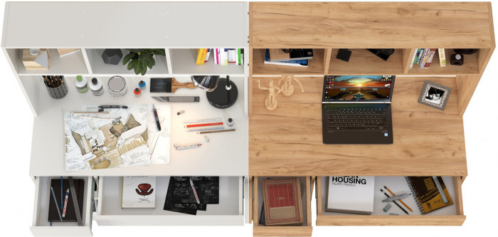 компьютерный стол Комфорт 12.77F + компьютерный стол Комфорт 12.77F, белый шагрень/дуб крафт золотой