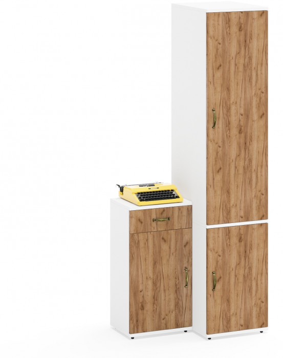 Лидер-8 Пенал МД 23Б + Тумба МД 3.15, белый шагрень/крафт золото