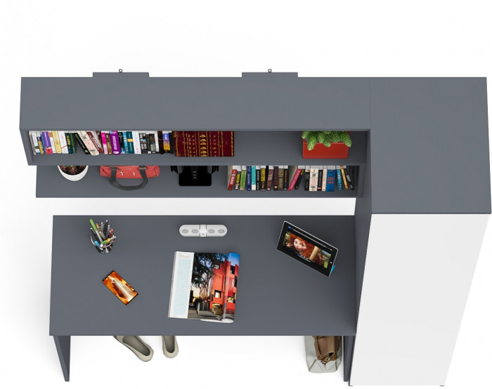 Мори письменный стол МСП1200.1 + Пенал МШ400.1 + Полка 1200, графит/белый