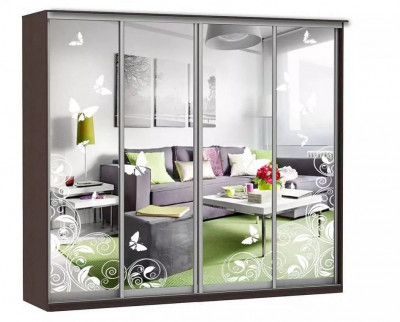 Шкаф купе Модерн 2362х450 4-х дверный 4-х секционный зеркальный с пескоструем №4 венге