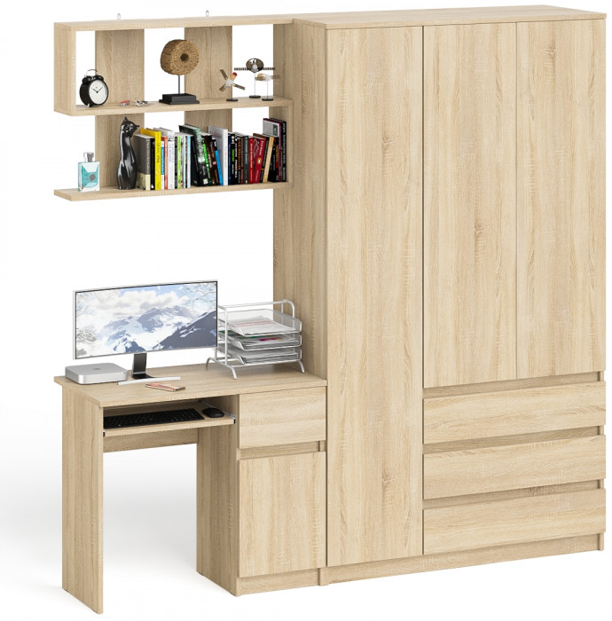 Мори Стол компьютерный МС-1 правый + Шкаф МШ1200.1 + Полка 900, цвет дуб сонома, ШхГхВ 210,4х50,4х209,6 см., НЕ универсальная сборка