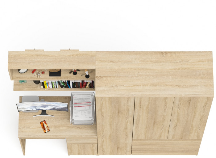 Мори Стол компьютерный МС-1 правый + Шкаф МШ1200.1 + Полка 900, цвет дуб сонома, ШхГхВ 210,4х50,4х209,6 см., НЕ универсальная сборка