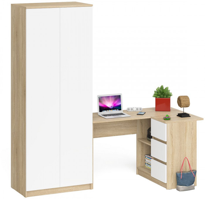 Мори Стол компьютерный МС-16 правый + Шкаф МШ800.1, цвет дуб сонома/белый, ШхГхВ 204,8х84,9х209,6 см., выдвижные ящики справа, НЕ универсальная сборка