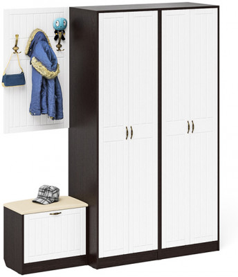 Прихожая П-6 Компоновка № 09, цвет венге/фасады МДФ белое дерево фрезеровка прованс, ШхГхВ 180х50х210 см., универсальная сборка