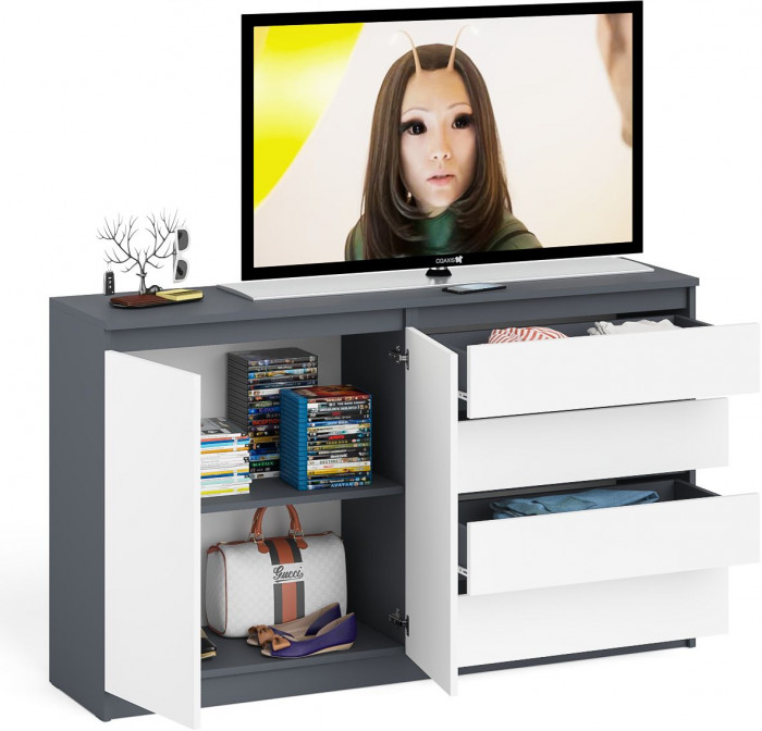 Мори Комод МК1600.1, цвет графит/белый, ШхГхВ 160,4х41х94 см., НЕ универсальная сборка