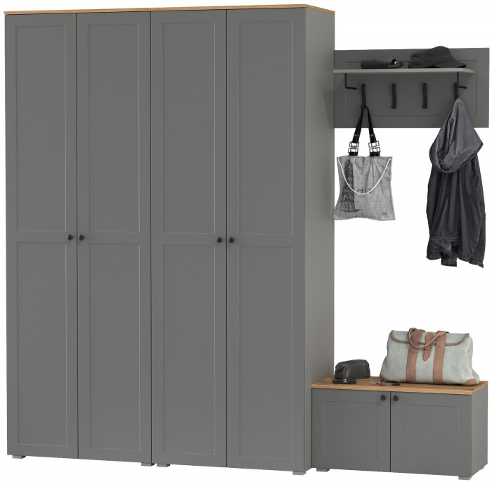 Остин Прихожая 31, цвет серый графит/дуб крафт золотой, ШхГхВ 240х54,3х229,6 см., универсальная сборка