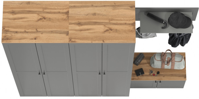 Остин Прихожая 31, цвет серый графит/дуб крафт золотой, ШхГхВ 240х54,3х229,6 см., универсальная сборка