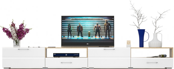 Тумба под ТВ Ларго 1, корпус дуб сонома/фасады МДФ белый глянец